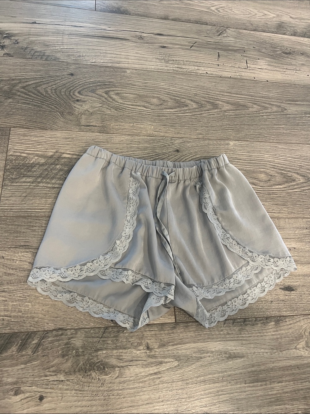 H&M Gray Satin Lace-Trim Lounge Shorts